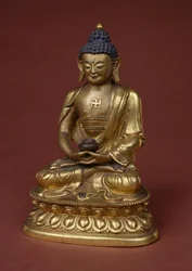Buddha Amitayus im Meditationssitz mit dem Nektargefäß (amrta) im Schoß (Bronze)